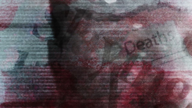 Horror mixed media abstract TV static words eye blood