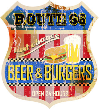 Retro Route 66 Diner Sign,vector Eps 10