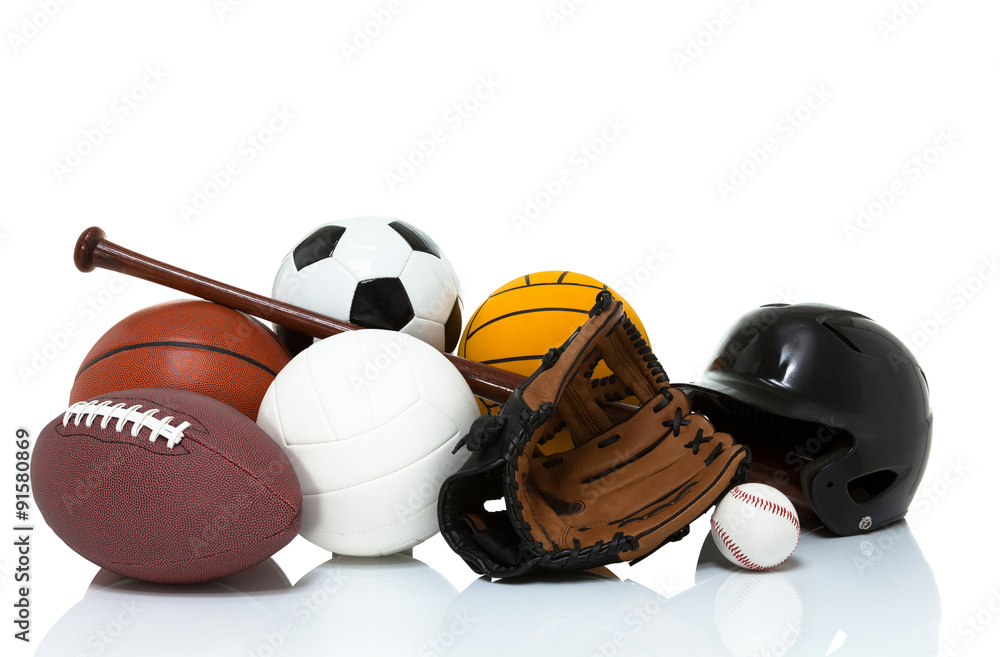 Wall mural sports equipment isolated on white