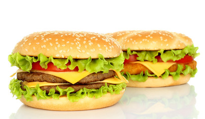 Two big hamburgers on white background