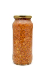cooked lentils in a glass jar
