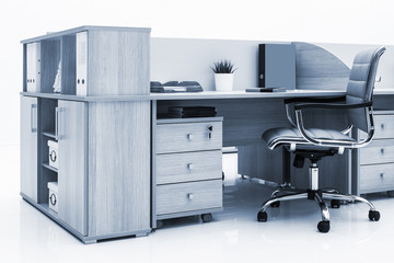 table and chair on white wall