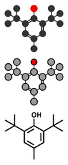 Butylated hydroxytoluene (BHT) antioxidant molecule.