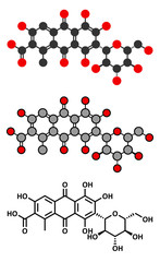 Carminic acid pigment molecule. Occurs naturally in cochineal.