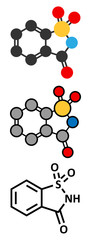 Saccharin artificial sweetener molecule (sugar substitute). 