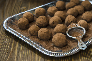 chocolate truffles with chickpeas dried fruits and nuts, honey, orange  