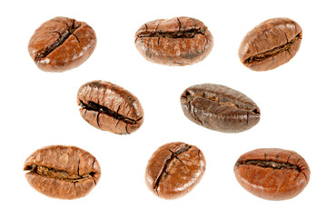 Obraz premium Close up of coffee beans. Isolated on white background.