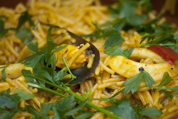 Fideua noodles with seafood, Mediterranean cuisine