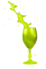 Sloped green drink in a glass - obrazy, fototapety, plakaty