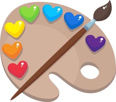Palette with colored hearts