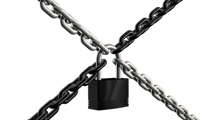 Chains with padlock isolated on white background