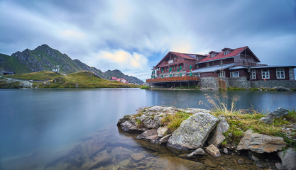 Fototapeta premium Balea Cabin on Frozen Lake