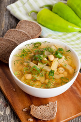 Moroccan chickpeas soup with vegetables on the plate