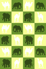 Obraz premium Illustration. Chess board with camels and elephants. Seamless pa