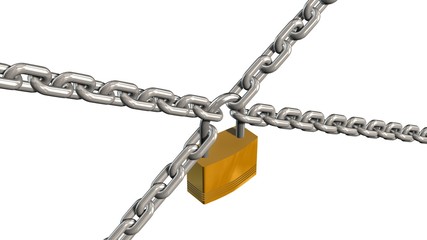 Fototapeta na wymiar Chains with padlock isolated on white background
