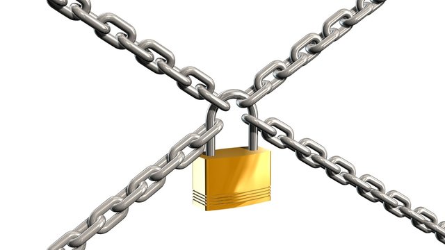 Chains with padlock isolated on white background
