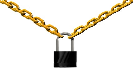 Fototapeta na wymiar Chains with padlock isolated on white background