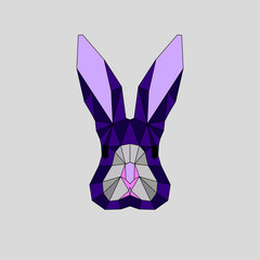 Blue, pink, purple geometric rabbit, line art bunny, editable vector EPS 10 isolated