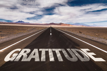 Gratitude written on desert road