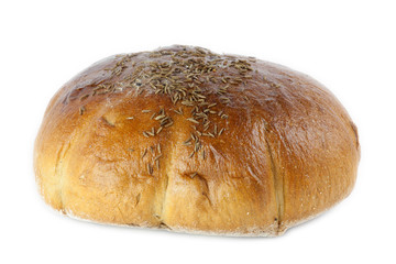 Bread with caraway seeds isolated on white background
