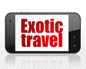 Travel concept: Smartphone with Exotic Travel on display