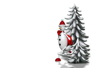 Bałwan z choinkami na białym tle