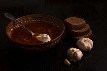 Traditional Ukrainian Russian vegetable soup borsch