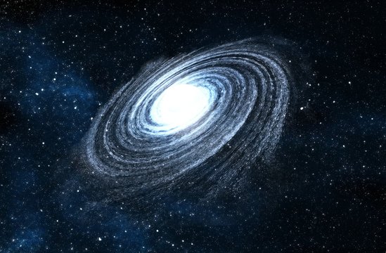 Spiral galaxy on starry background. Digital illustration.