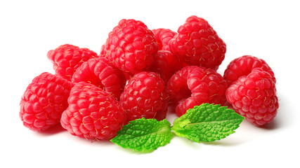 Fresh red raspberries isolated on white