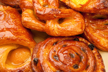 Freshly backed rolls with aprocot and raisins