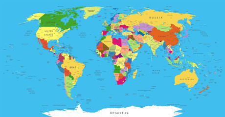 Naklejka na ściany i meble Political World Map