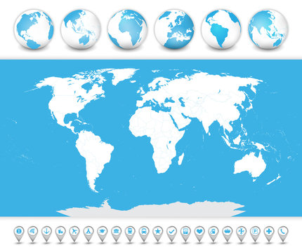 World Map with globes and icons