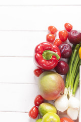 White boards of the vegetables and fruits 