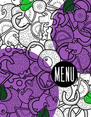 Design menu background doodle of pizza with ingredients