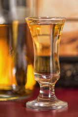 Rum poured into a glass.