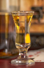 Rum poured into a glass.