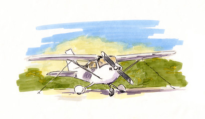 Hand painted sketch of small propeller plane © zzorik