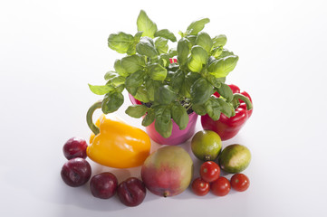 group of vegetables and fruits on white boards 