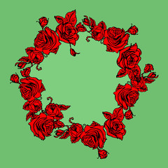 Illustration wreath with red roses