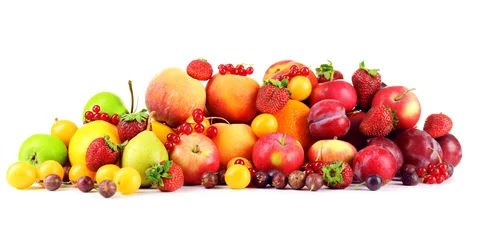 Fotobehang Heap of fresh fruits and berries  isolated on white © Africa Studio