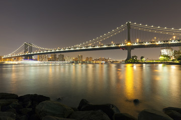 Manhattan bridge at night, New York City, USA.