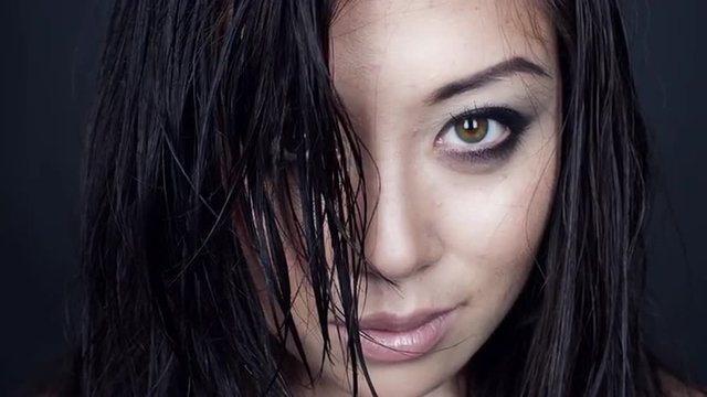 Sexy Asian woman fashion model wet hair