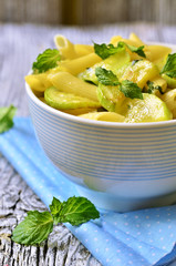 Penne with zucchini and mint.
