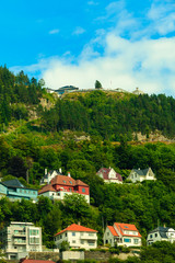 Fototapeta na wymiar Houses on hills in city Bergen, Norway