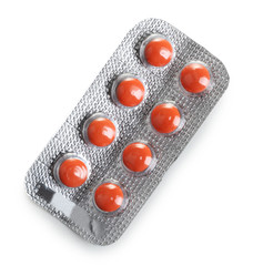 Pills packed in blister isolated on white