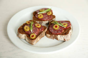 Tasty sandwiches on plate, close up