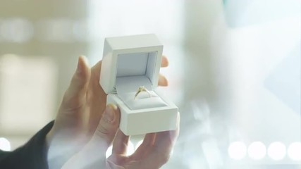 Open Ring Box with Diamond Ring. Shot on RED Cinema Camera in 4K (UHD)