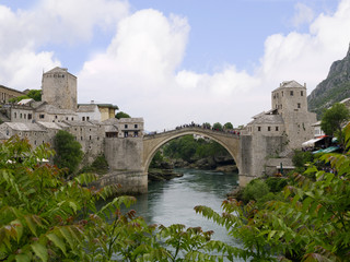 Obraz premium Mostar in Bosnia and Herzegovina is the most important city in the Herzegovina region. The Old Bridge is one of the city's most recognizable landmarks. 