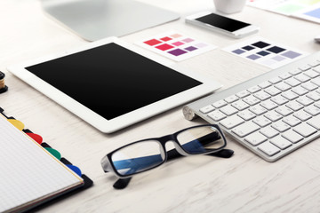 Working place of designer, close-up