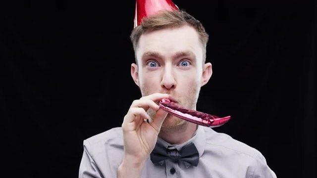 Geek man red party blower slow motion photo booth 